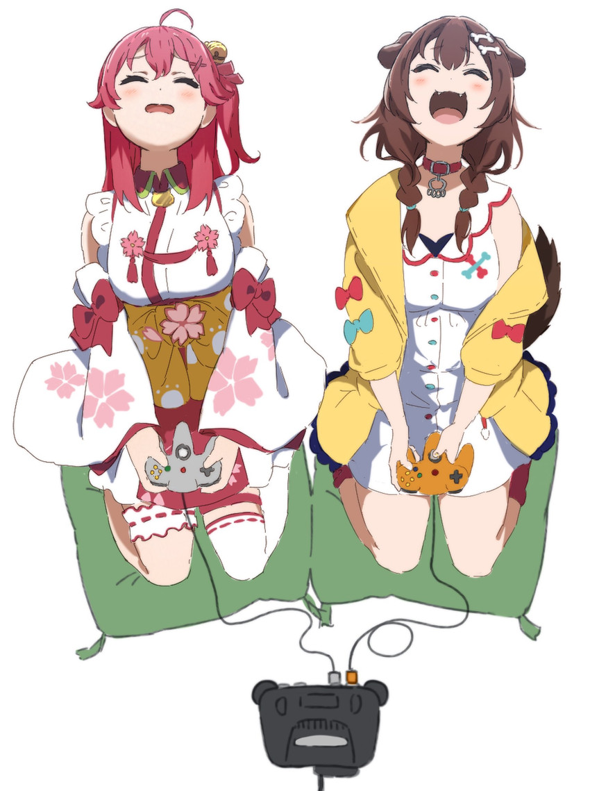 sakura miko and inugami korone (hololive) drawn by icehotmilktea