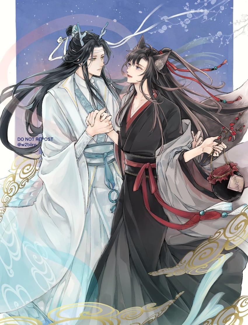 wei wuxian and lan wangji (modao zushi) drawn by w2biiro