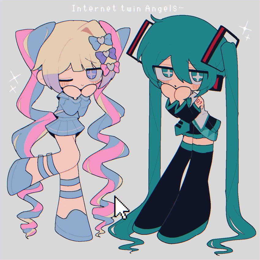hatsune miku and chouzetsusaikawa tenshi-chan (vocaloid and 1 more) drawn by shiba_inu_(j1piwzrj8xdzywk)