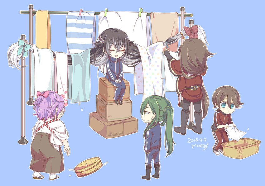izumi-no-kami kanesada, horikawa kunihiro, kasen kanesada, nikkari aoe, and juzumaru tsunetsugu (touken ranbu) drawn by moegi_(honey_122)