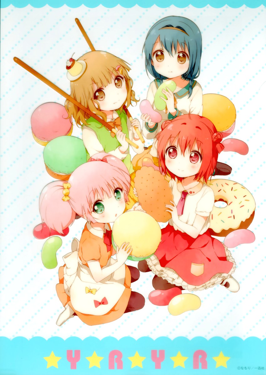 akaza akari, yoshikawa chinatsu, oomuro sakurako, and furutani himawari (yuruyuri) drawn by namori