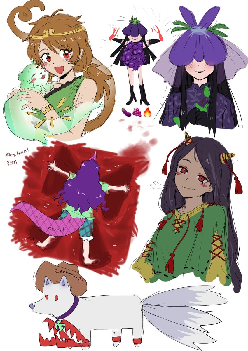 yomotsu hisami, tenkajin chiyari, son biten, otter spirit, nippaku zanmu, and 1 more (touhou and 1 more) drawn by himuhino