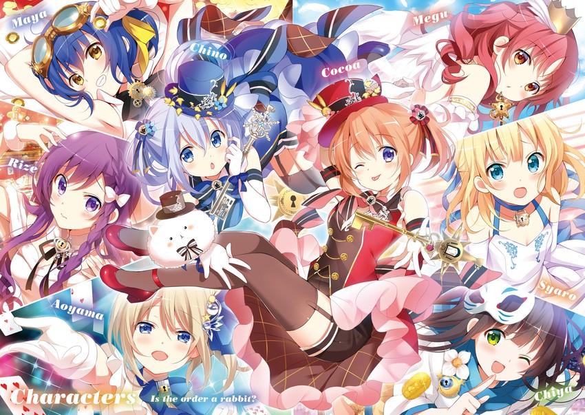 kafuu chino, hoto cocoa, kirima syaro, tippy, tedeza rize, and 4 more (gochuumon wa usagi desu ka?) drawn by koi_(koisan)