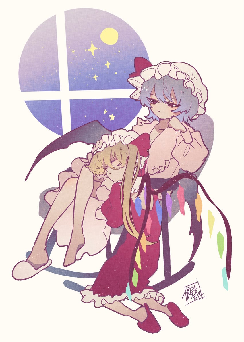 remilia scarlet and flandre scarlet (touhou) drawn by sokura_(mochichitose)