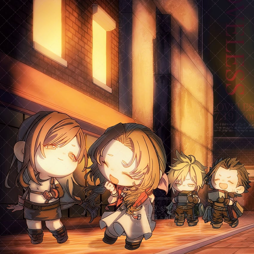 tifa lockhart, cloud strife, aerith gainsborough, and zack fair (final fantasy and 2 more) drawn by shi6s