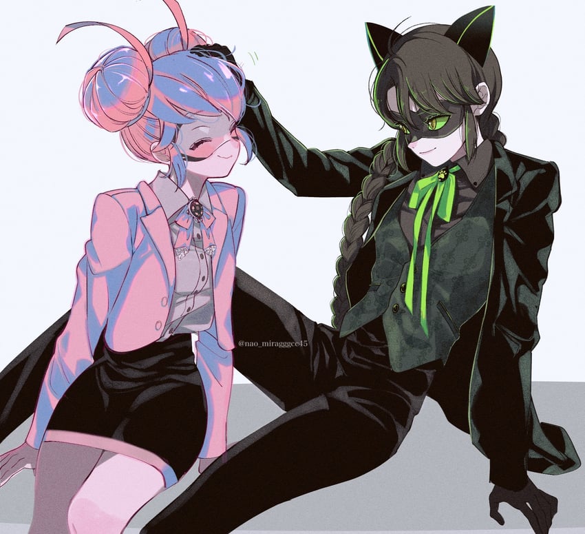 marinette dupain-cheng, lady noir, and multimouse (miraculous ladybug) drawn by seio_(nao_miragggcc45)