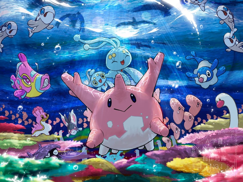 popplio, luvdisc, wishiwashi, corsola, manaphy, and 6 more (pokemon) drawn by rumiko_(vertlapin96)