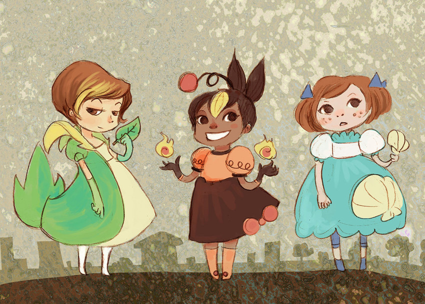 oshawott, snivy, and tepig (pokemon) drawn by robin_e_kaplan