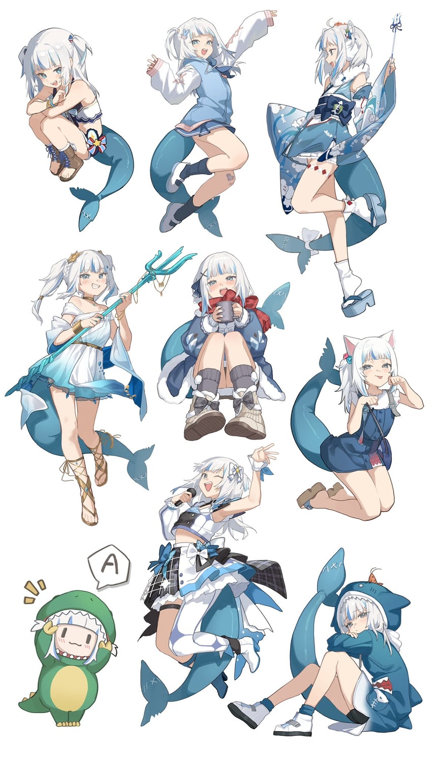 gawr gura (hololive and 1 more) drawn by midori_fufu