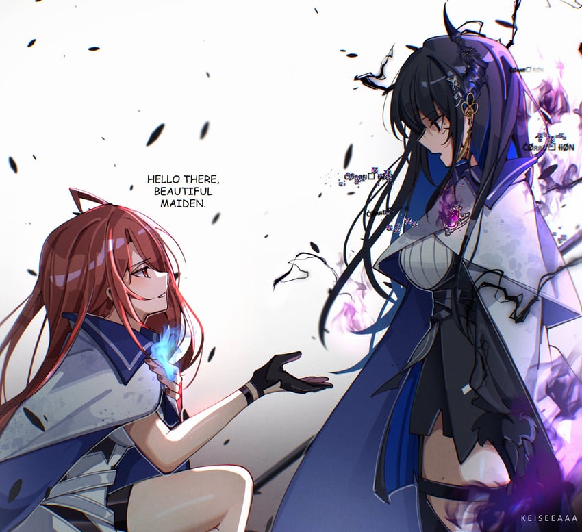 nerissa ravencroft and elizabeth rose bloodflame (hololive and 2 more) drawn by keisea
