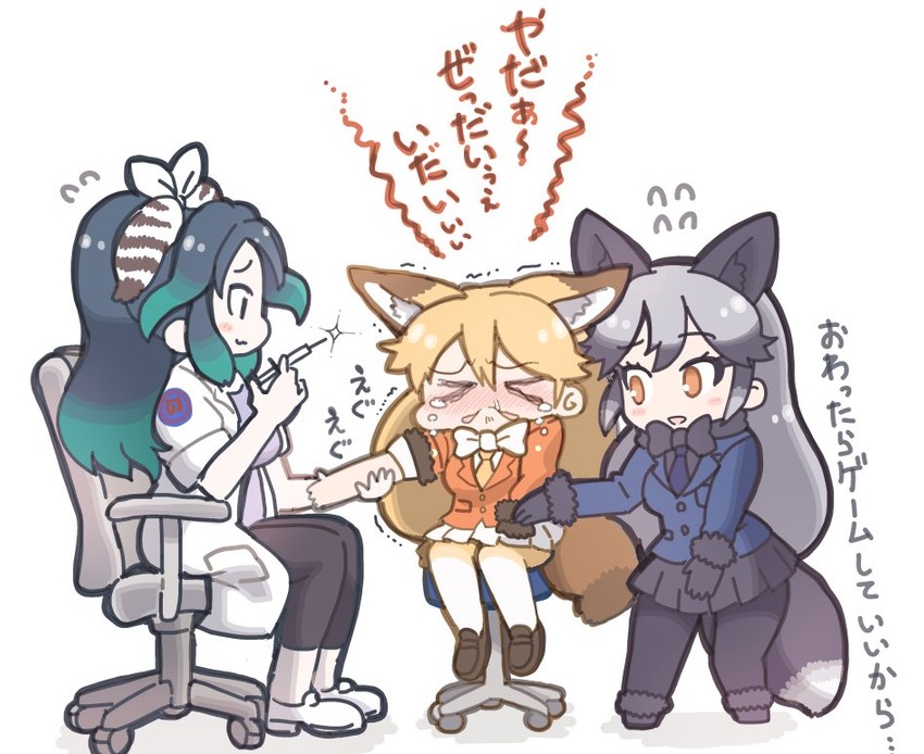 silver fox, ezo red fox, and kako (kemono friends) drawn by tanaka_kusao