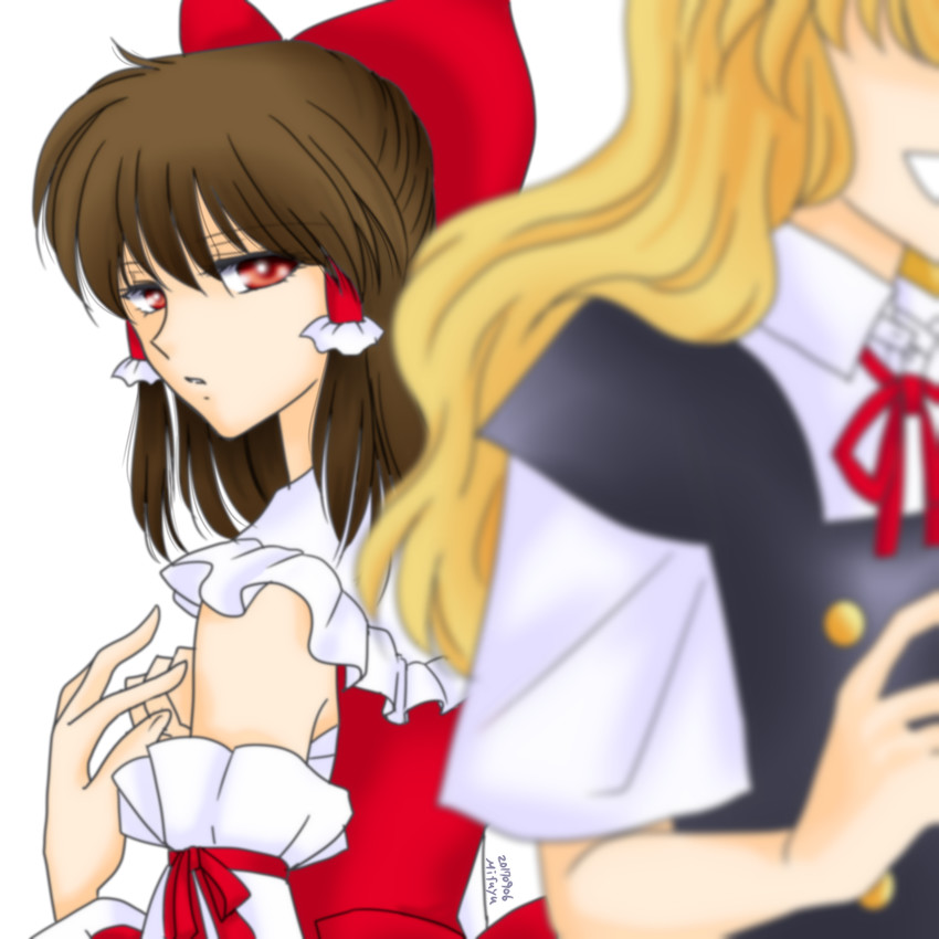 hakurei reimu and kirisame marisa (touhou) drawn by mifuyu_gekkou