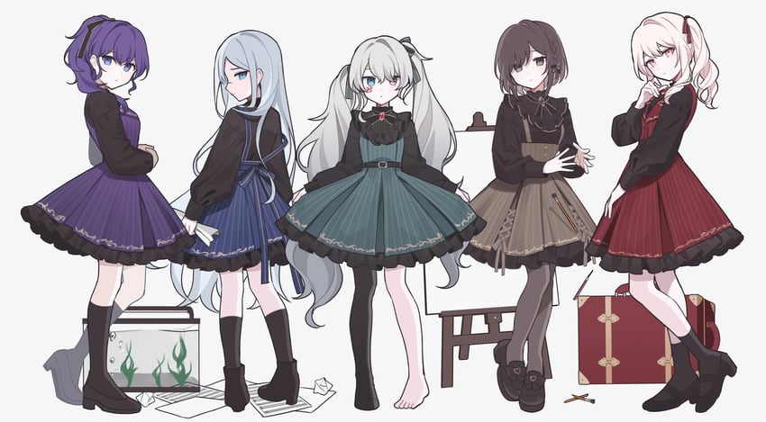 hatsune miku, asahina mafuyu, shinonome ena, akiyama mizuki, yoisaki kanade, and 1 more (vocaloid and 1 more) drawn by waka_(wk4444)