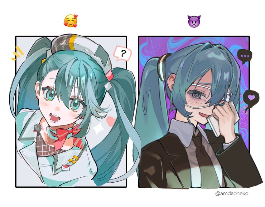 hatsune miku and magical mirai miku (vocaloid and 2 more) drawn by amd_aoneko