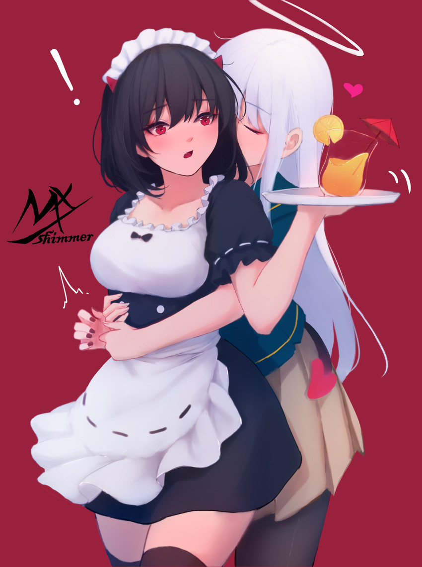 black-haired demon girl and angel girl (original) drawn by shimmer