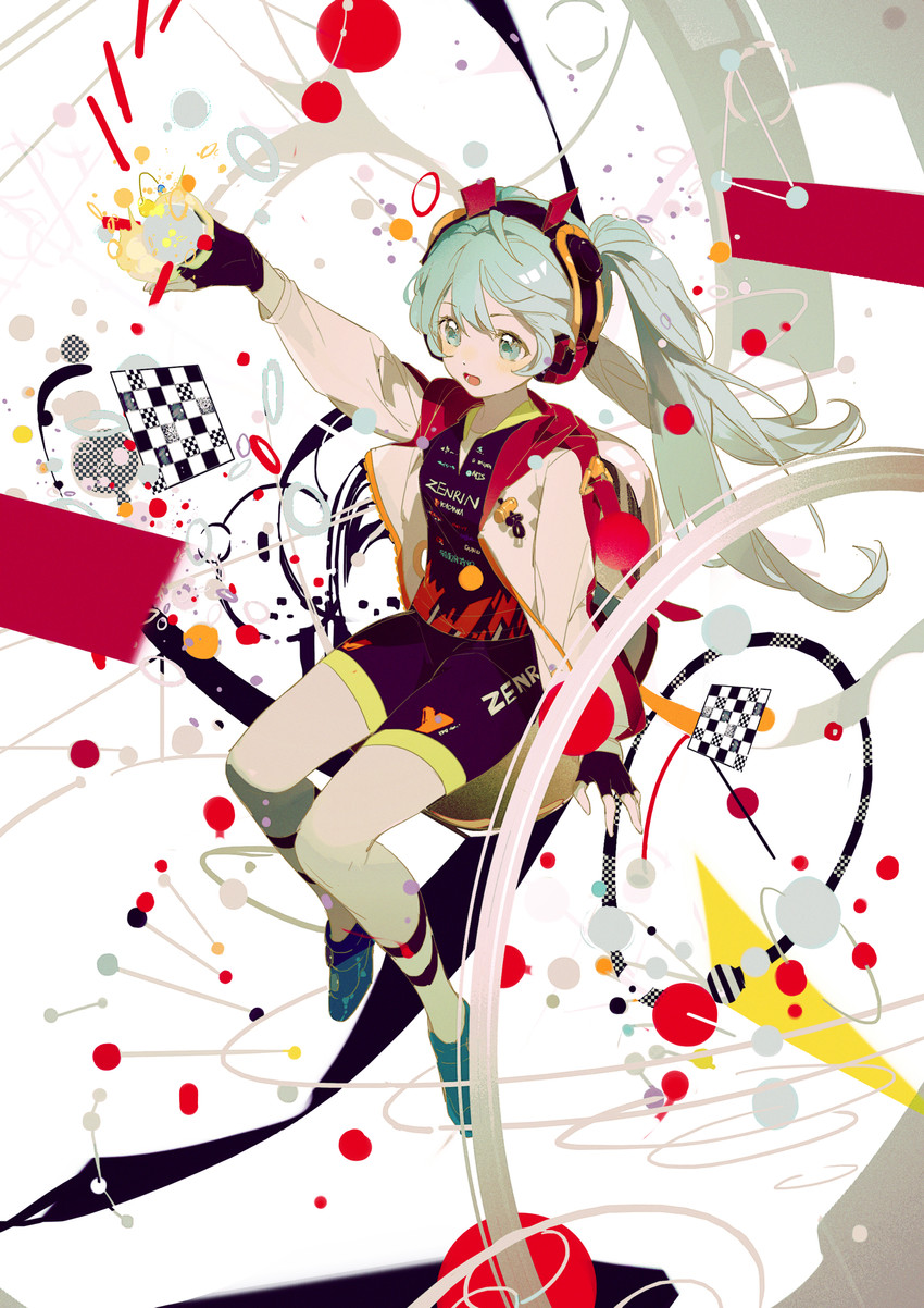 hatsune miku and racing miku (vocaloid and 1 more) drawn by balabling