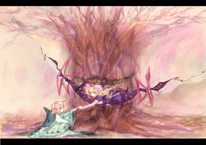 yakumo yukari, saigyouji yuyuko, and saigyou ayakashi (touhou) drawn by compota