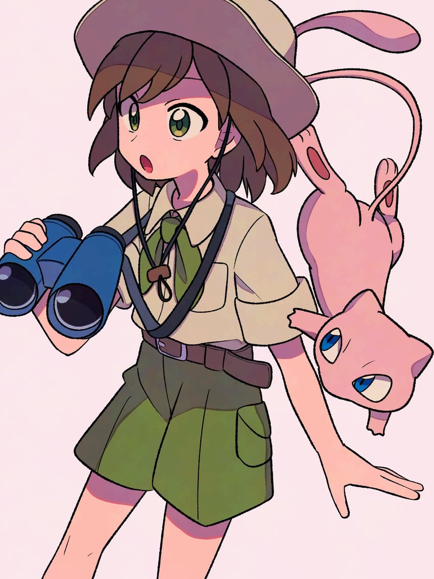 mew and budding expeditioner (pokemon and 1 more) drawn by tyako_089
