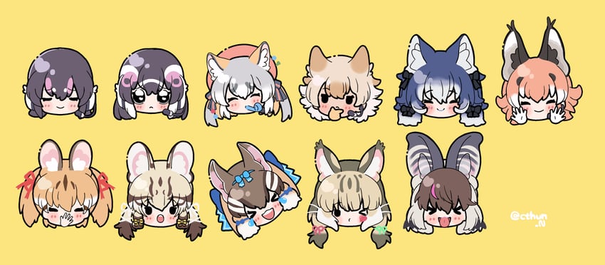 island fox, humboldt penguin, caracal, brown long-eared bat, coyote, and 6 more (kemono friends and 1 more) drawn by cthun_n