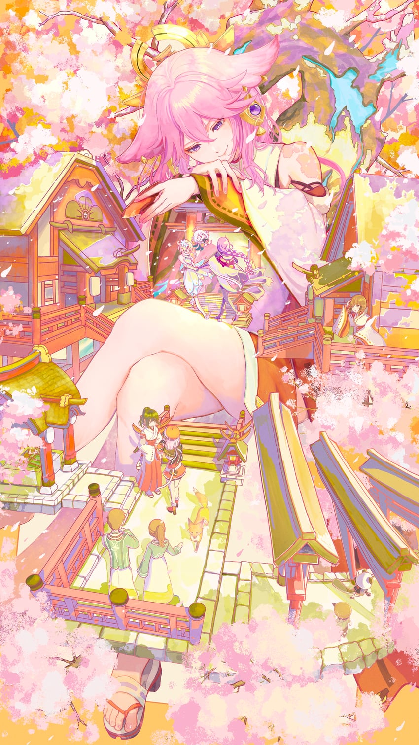 lumine, raiden shogun, yae miko, paimon, sayu, and 3 more (genshin impact) drawn by nakauma