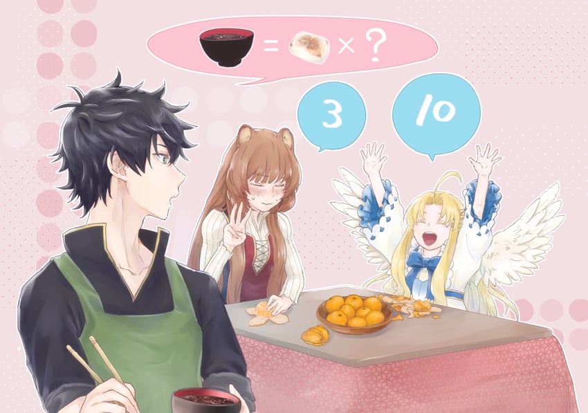 raphtalia, iwatani naofumi, and filo (tate no yuusha no nariagari) drawn by taku0_paripori