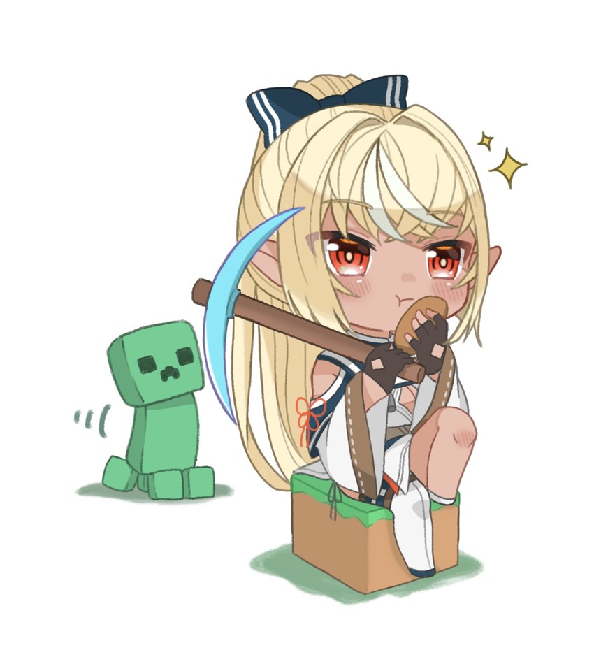 shiranui flare and creeper (hololive and 1 more) drawn by moonbell