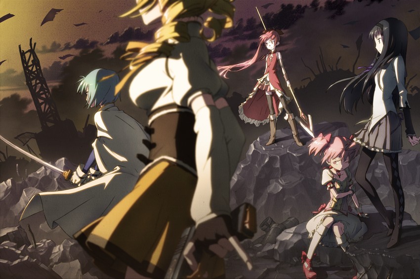 akemi homura, kaname madoka, miki sayaka, sakura kyoko, and tomoe mami (mahou shoujo madoka magica) drawn by hatikou