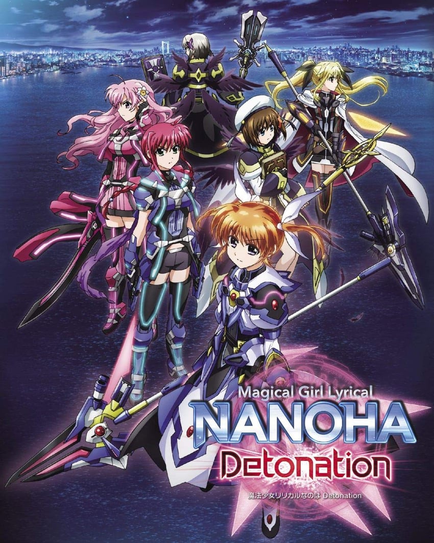 fate testarossa, takamachi nanoha, yagami hayate, raising heart, schwertkreuz, and 9 more (lyrical nanoha and 1 more) drawn by hashidate_kana
