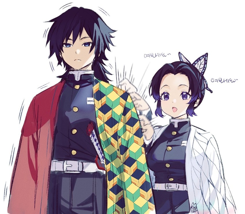 kochou shinobu and tomioka giyuu (kimetsu no yaiba) drawn by mery_(yangmalgage)