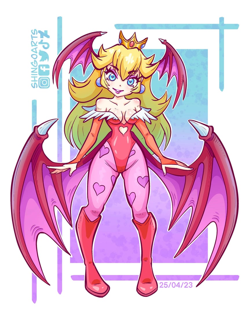 princess peach and morrigan aensland (mario and 1 more) drawn by shingoarts