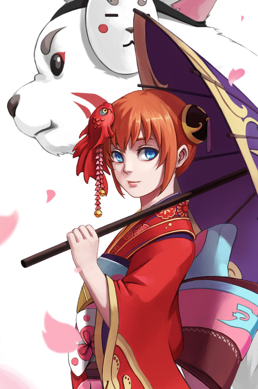 kagura, sadaharu, and kohaku (gintama and 1 more) drawn by bei_ju_luoxuan_wan