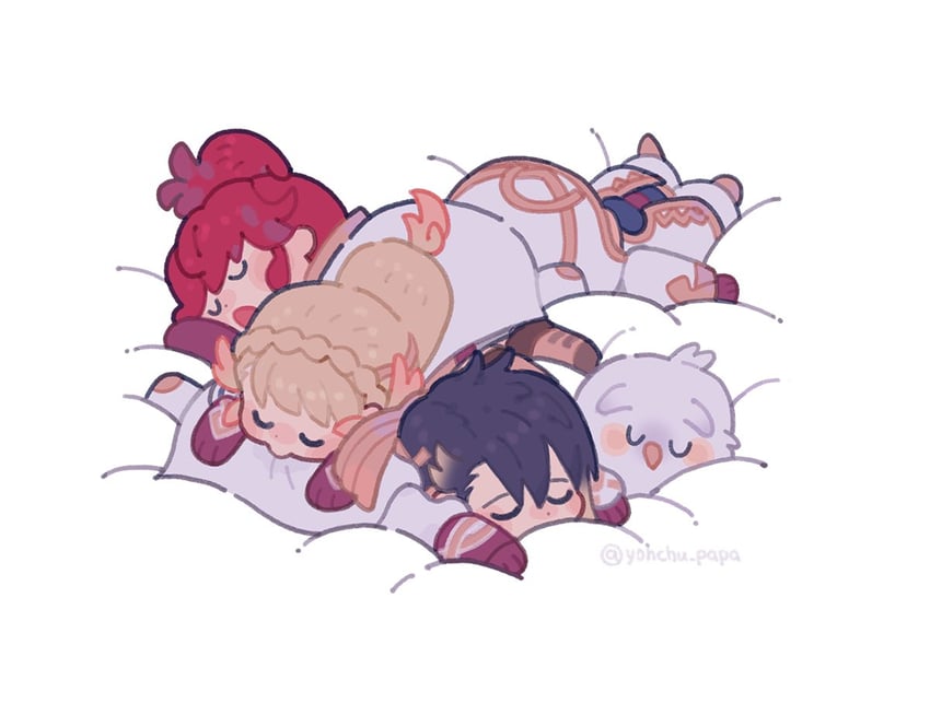 kiran, anna, sharena, alfonse, and feh (fire emblem and 1 more) drawn by mushi_rags
