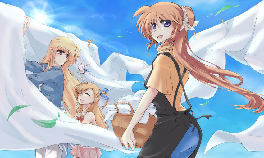 fate testarossa, takamachi nanoha, and vivio (lyrical nanoha and 2 more) drawn by yu_okam1