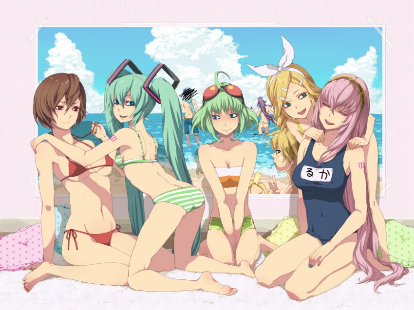 hatsune miku, kagamine rin, kagamine len, megurine luka, kaito, and 3 more (vocaloid) drawn by nayu