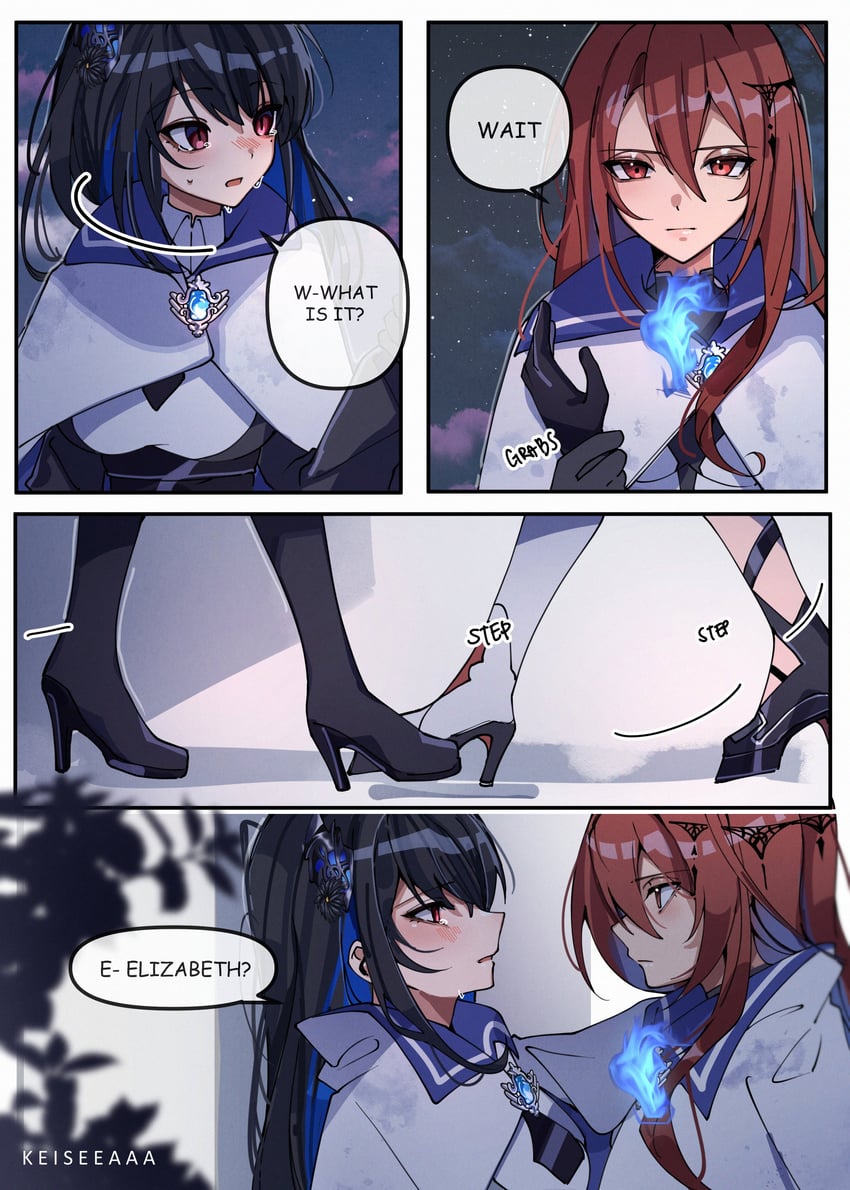 nerissa ravencroft and elizabeth rose bloodflame (hololive and 2 more) drawn by keisea