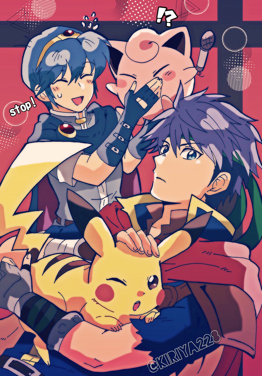pikachu, kirby, ike, jigglypuff, and marth (pokemon and 5 more) drawn by kiriya_(552260)