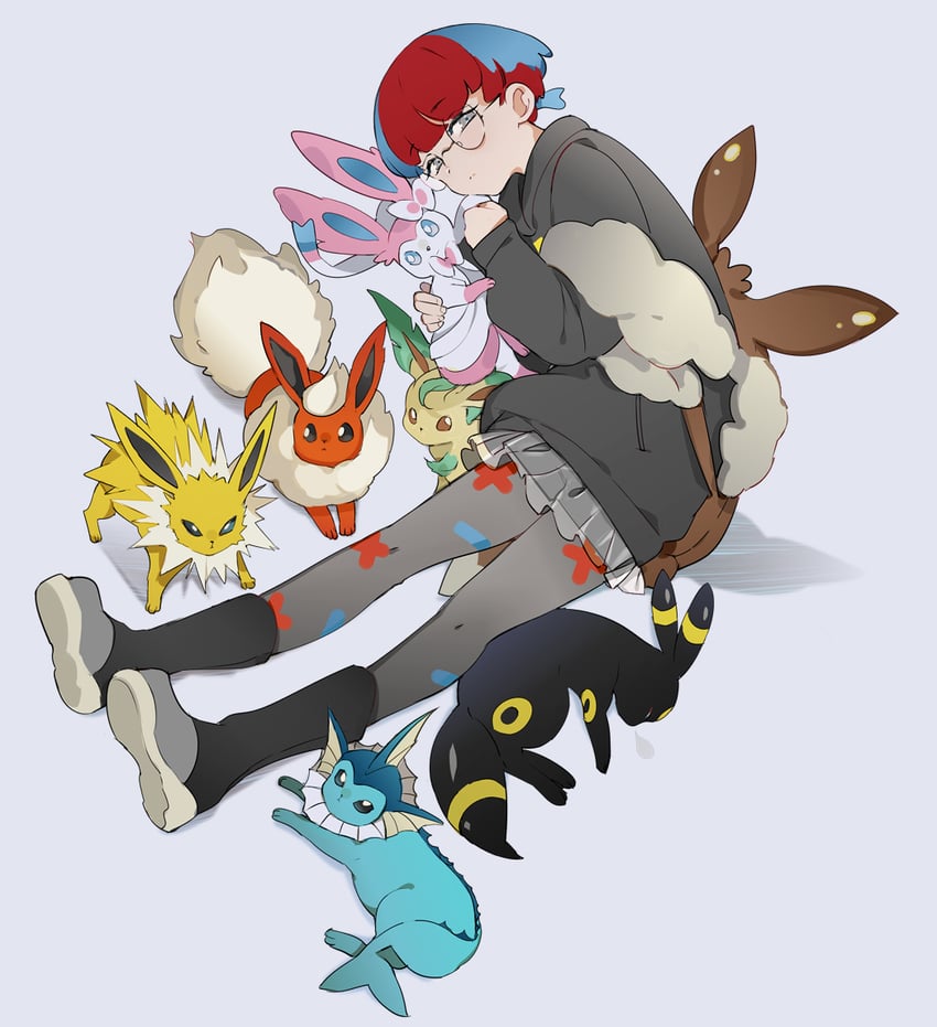 eevee, sylveon, umbreon, vaporeon, leafeon, and 3 more (pokemon and 1 more) drawn by suou_(sdurorhr)
