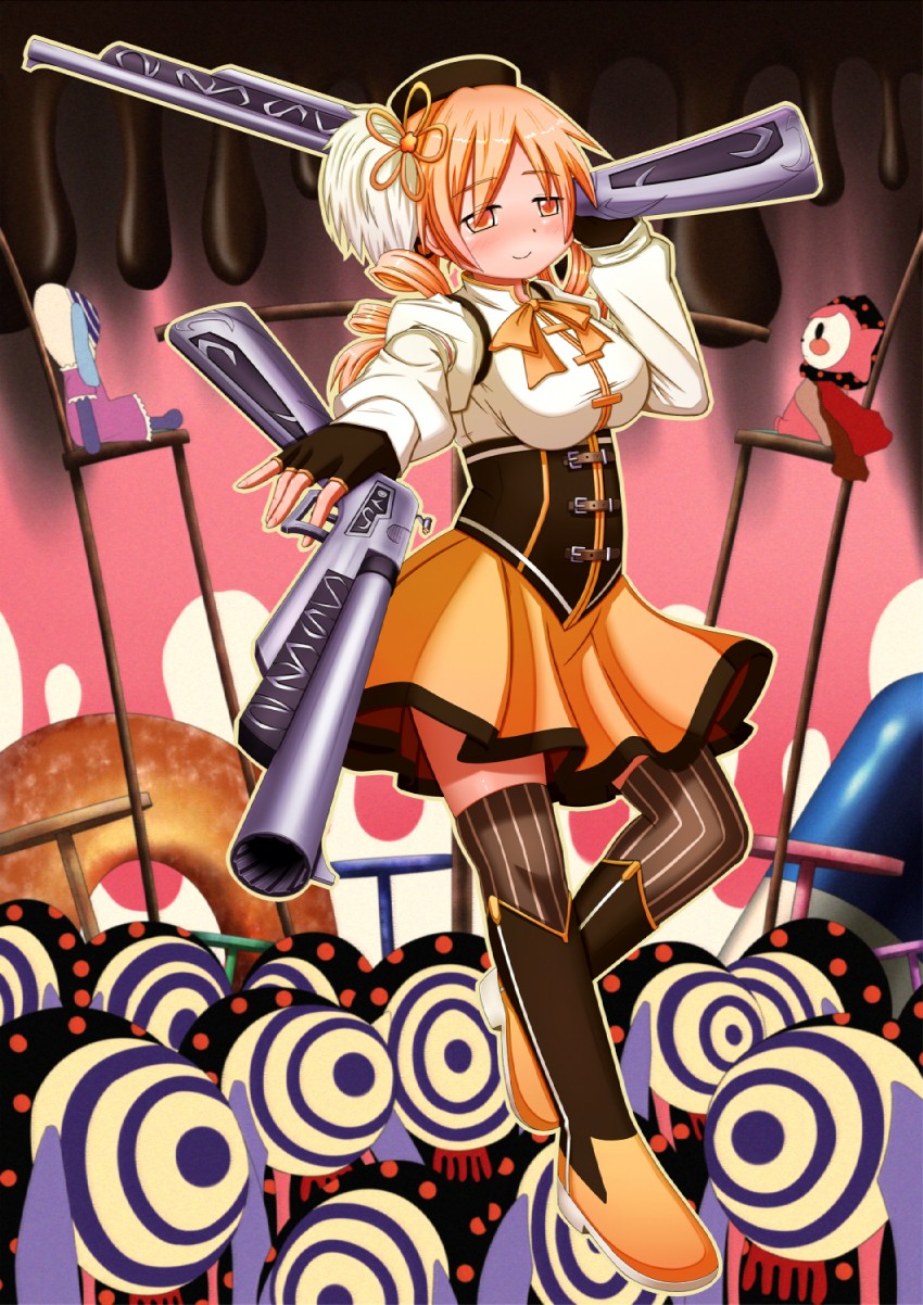 tomoe mami, charlotte, and pyotr (mahou shoujo madoka magica) drawn by sen-asanagi
