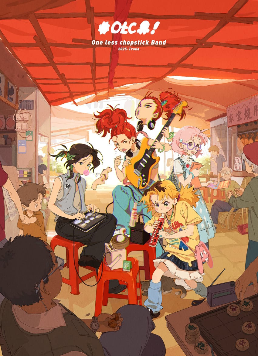 luo meimei, zhang zilong, shi chunlan, and song na (one less chopstick band) drawn by troka