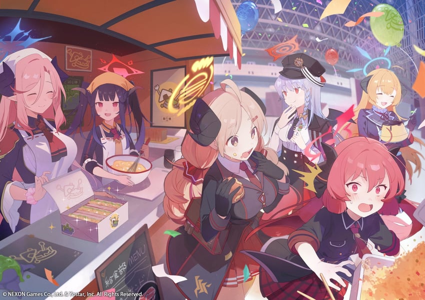 haruna, fuuka, junko, izumi, akari, and 1 more (blue archive) drawn by nuudoru