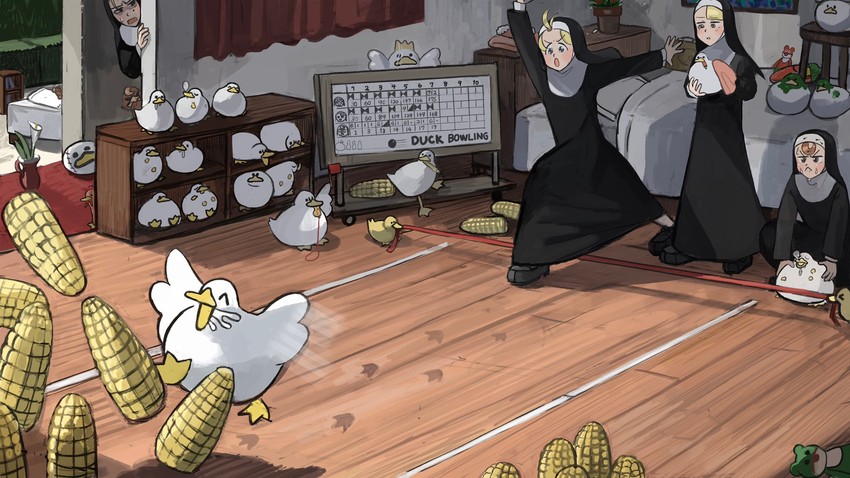 clumsy nun, froggy nun, spicy nun, and strict nun (little nuns) drawn by diva_(hyxpk)