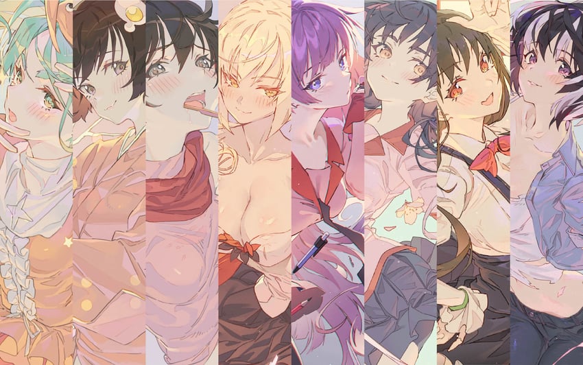 oshino shinobu, senjougahara hitagi, hanekawa tsubasa, hachikuji mayoi, kiss-shot acerola-orion heart-under-blade, and 4 more (monogatari and 4 more) drawn by hxxg