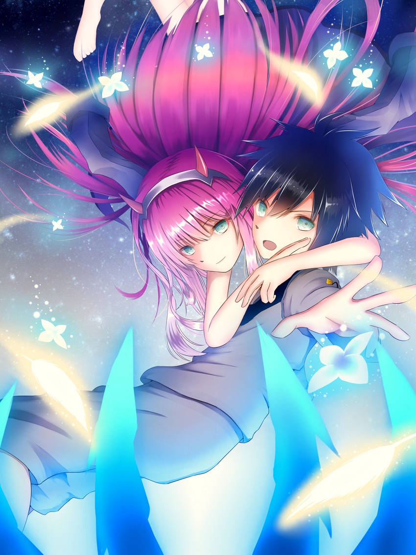 zero two and hiro (darling in the franxx) drawn by myudo-0323