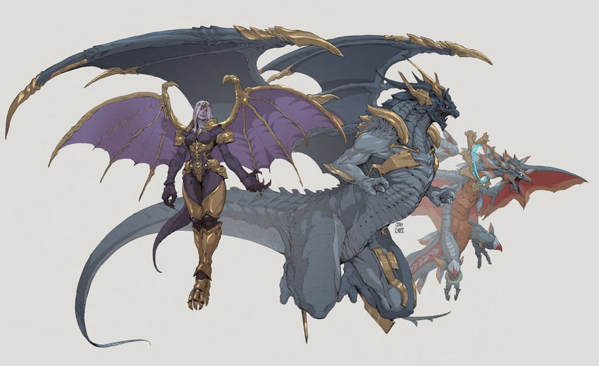 bahamut, nael van darnus, and twintania (final fantasy and 1 more) drawn by josh_corpuz