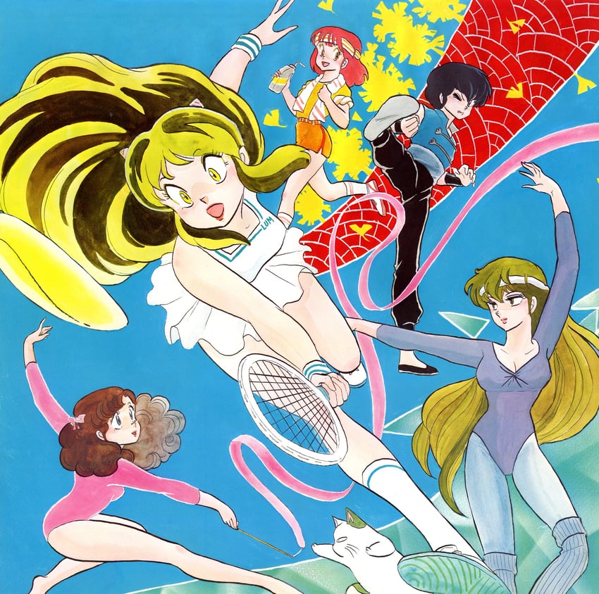 lum, ran, miyake shinobu, fujinami ryuunosuke, sakura, and 1 more (urusei yatsura) drawn by takahashi_rumiko