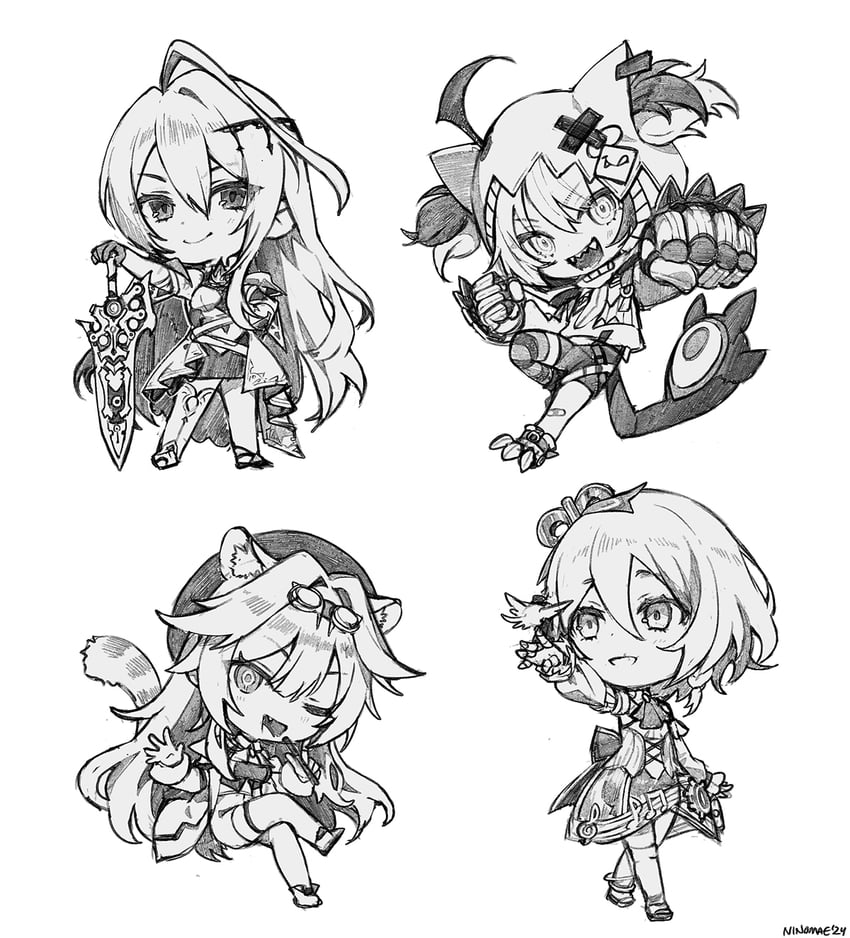 raora panthera, gigi murin, cecilia immergreen, and elizabeth rose bloodflame (hololive and 1 more) drawn by ninomae_ina'nis_(artist)