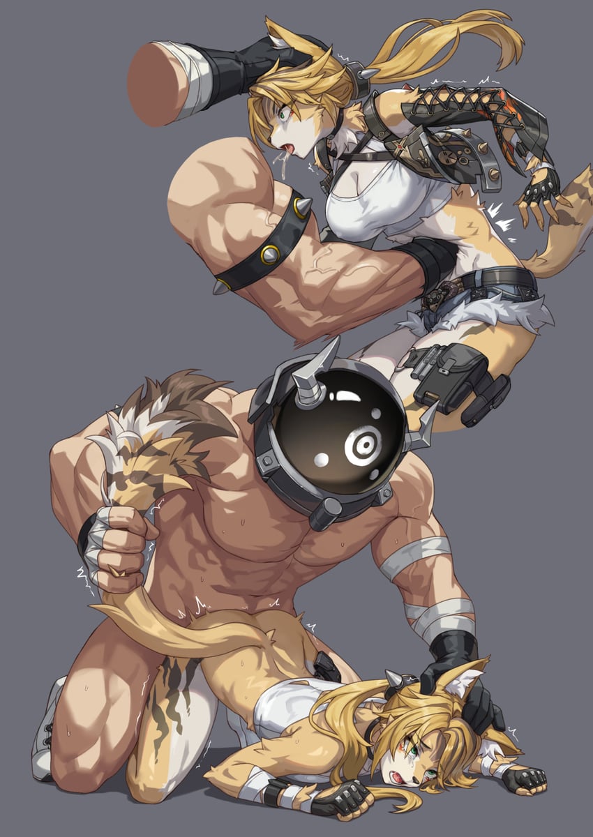 pulchra fellini and hollow thug bulky enforcer (zenless zone zero) drawn by yan_(situyan0303)