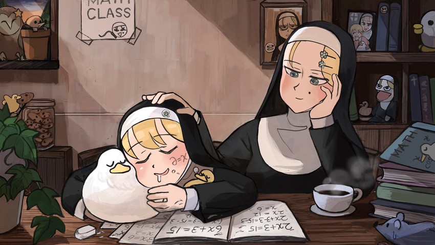 clumsy nun and strict nun (little nuns) drawn by diva_(hyxpk)