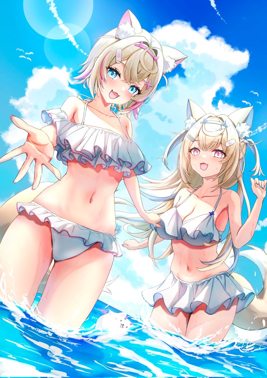 fuwawa abyssgard, mococo abyssgard, and perroccino (hololive and 1 more) drawn by minoriminoru0