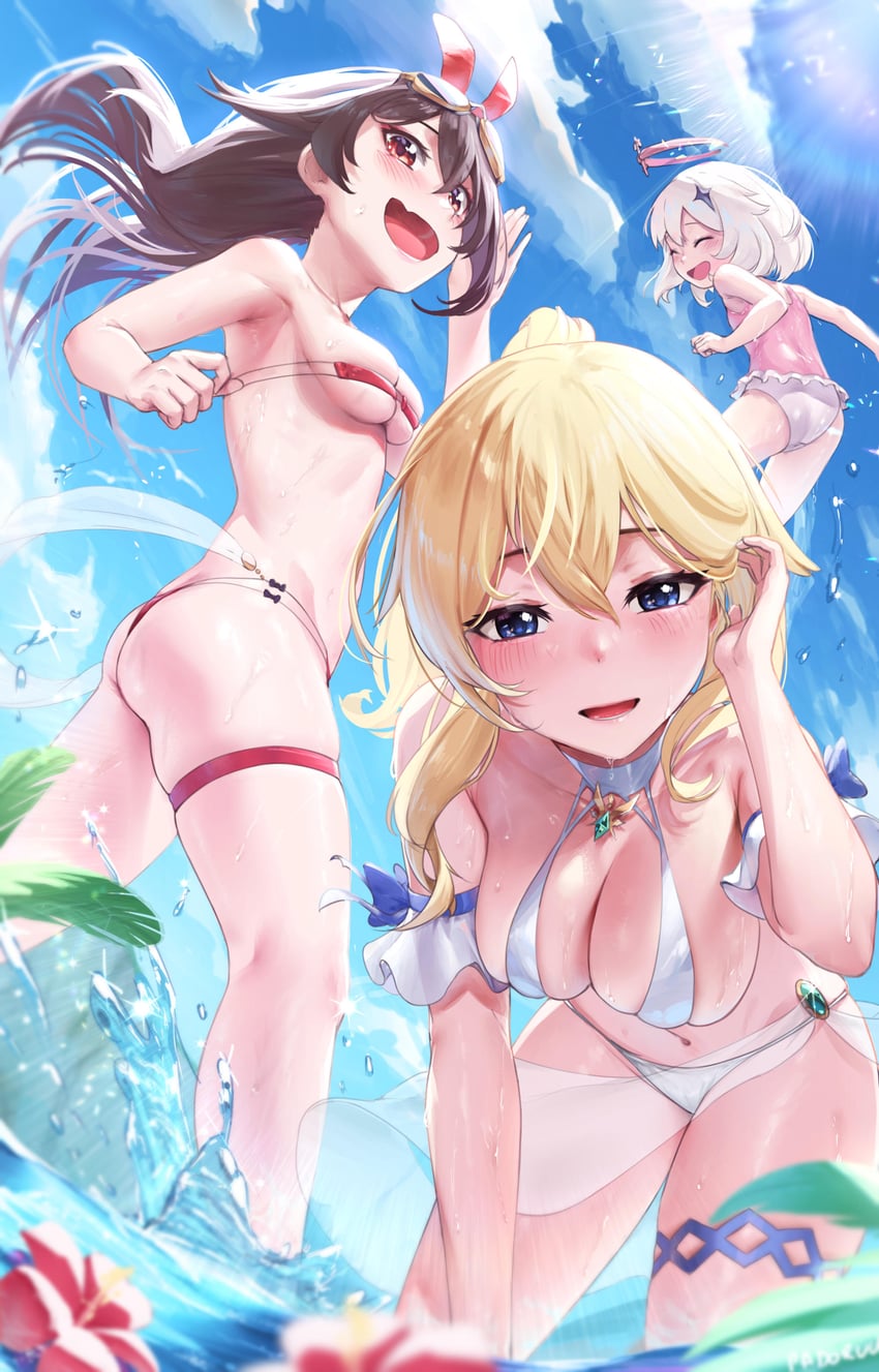 paimon, jean, and amber (genshin impact) drawn by padoruu